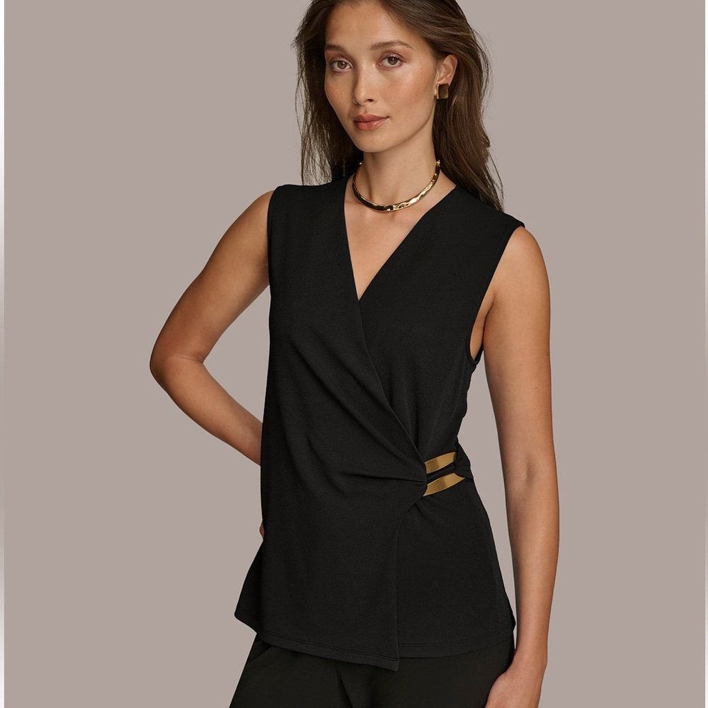 NWT 
Donna Karan New York
Donna Karan Women's Sleeveless Faux-Wrap Blouse